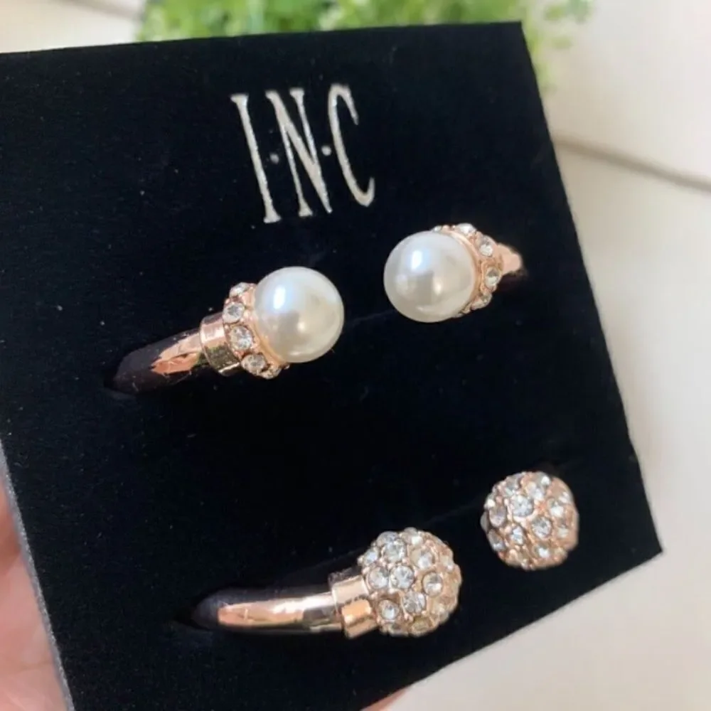 I.n.c. Imitation Rose Pearl and Crystal Fireball Hinge Bracelet Set in Rose Gold